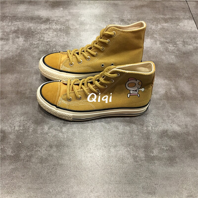 

canvas shoes women 2019 new Korean version of small dirty orange high original handpainted Joker board shoes women