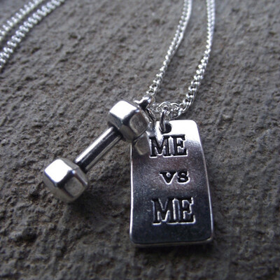 

Stainless Steel Sport Fitness "ME vs ME" Dumbbell Pendant Necklace