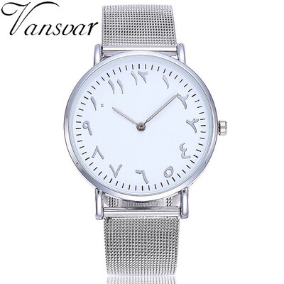 

Vansvar Arabic numerals Dial Fashion Women Men Business Watches Casual Quartz Stainless Steel Band Arabic Numbers WristWatch 533