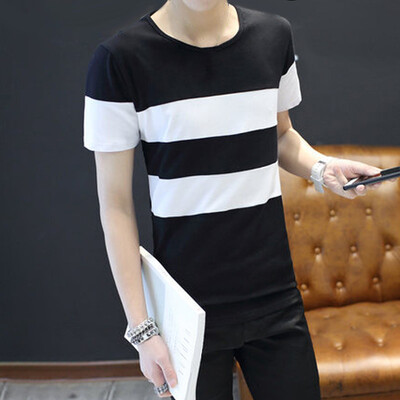 

Mens Casual Short Sleeves Slim Fit Tops Shirt Crew Neck Stripe Print Basic Tee