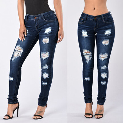 

〖Follure〗Fashion Womens Button Zipper Pocket Hole Pants Slim Skinny Denim Casual Jeans