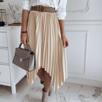 

Summer Holiday Women Pleated Skirt Casual Elastic Waist Tail Long Midi Dress