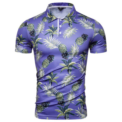 

Tailored Men Summer Slim Loose Hawaii Short Sleeve Printed Turn-down Collar T-shirt Tops