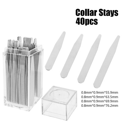 

40pcs Mens Metal Collar Stays Inserts Bone Stiffeners 4 Size In Plastic Box Gift