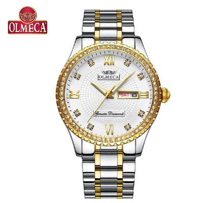 

OLMECA Men Quartz Watch Stainless Steel Band Fashion Multifunction Wristwatch 3ATM Luminous Display Calendar Date Watches