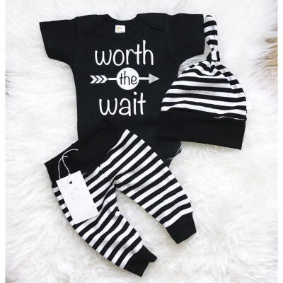 

Cute Newborn Baby Boys Cotton Bodysuit Romper Pants 3Pcs Set Outfits Clothes