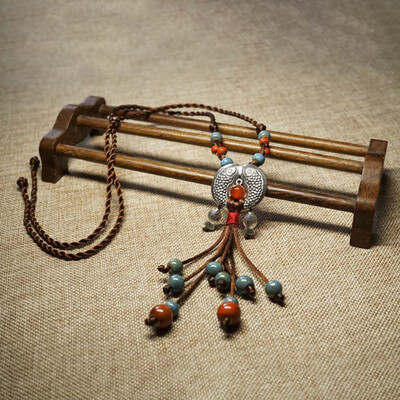 

Chic Fashion Ethnic Jewelry Ceramic Tibetan Silver Double Fish Vintage Necklace New Women Sweater Necklace Pendants