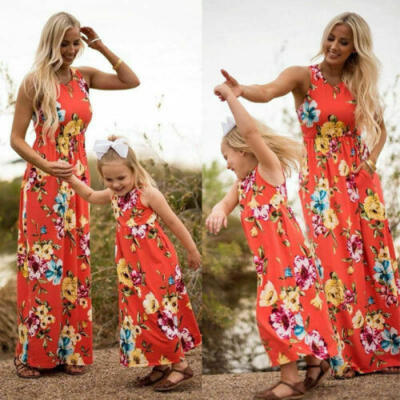 

Fashion Women Mother Daughter Matching Dresses Summer Girl Dress Clothes Sets US