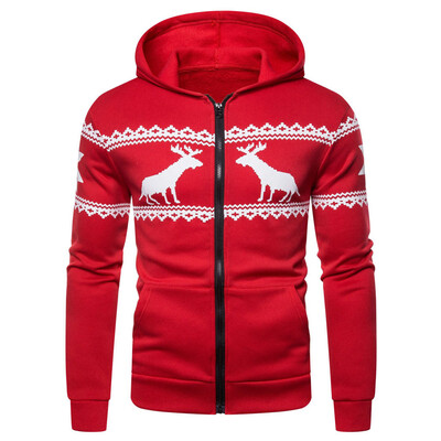 

Toponeto Mens New Fashion Elk Printing Patchwork Hoodie Long Sleeve Sweatershirt Blouse