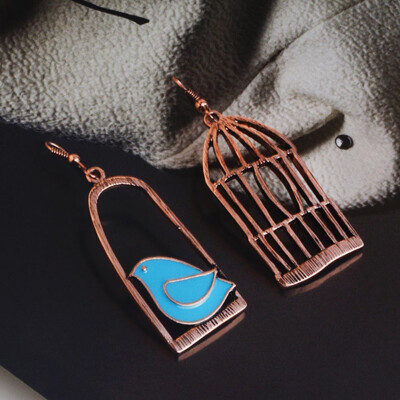 

Enamel Creative Hollow Vintage Bird Cage Blue Jewelry Newest