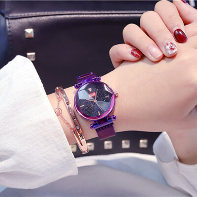 

Luxury Rose Gold Women Watches Starry Sky Magnetic Mesh Band Quartz Wristwatch Diamond Clock relogio feminino montre femme 2019