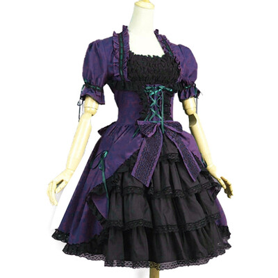 

Medieval Dress Vintage Victorian Gothic Short Flare Sleeve Lolita Style Cosplay Costume Outwear Waist Dress