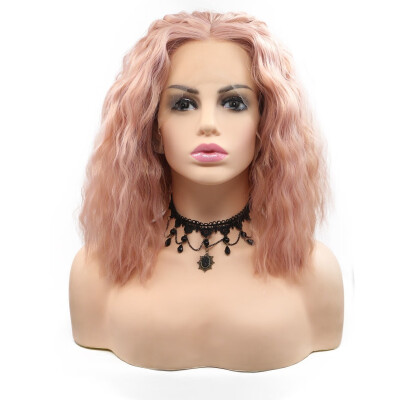 

Amazing Star Lace Frontal Bob Wigs Curly Wave Middle Part Synthetic Hair Pink Heat Resistant Synthetic Hair For Fashion Women