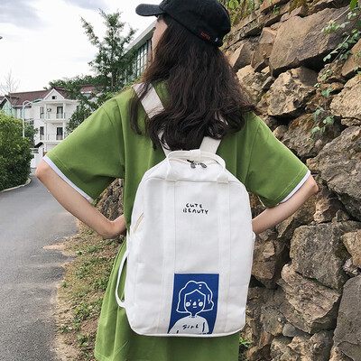 

Junior high school student schoolbag female Korean Harajuku ulzzang simple Mori canvas backpack female college student ins wave