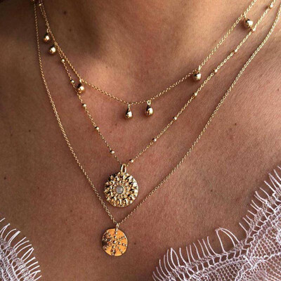 

Vintage Leaf Cross Heart Pyramid Ancient Egyptian Pharaoh Pendant Multilayer Gold Necklace Punk Lady Jewelry Women Necklace Set