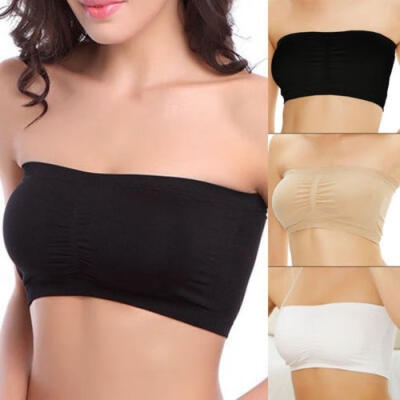 

Womens Strapless Bra Bandeau Tube Top Removable Pads Seamless Crop Colors New