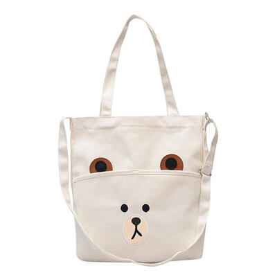 

Cute Bear Print Canvas Shopping Totes Women Shoulder Messenger Handbags