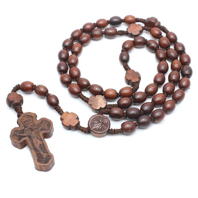 

Catholic Rosary Necklace Handmade Wooden Cross Necklace Religious Ornament