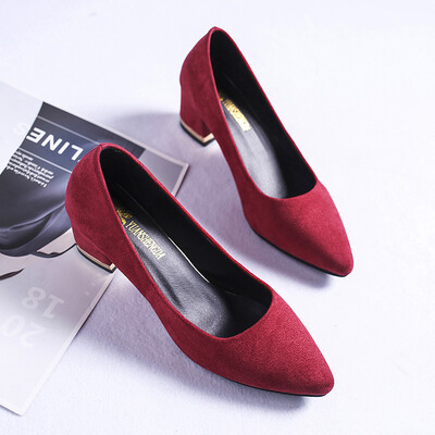 

Girls high heels women thick heel 2018 autumn&winter new pointed shoes women with 5cm black size shoes
