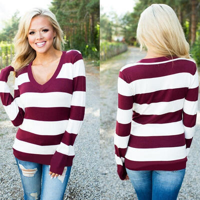

Fashion women pregnant women long sleeves stripes v-neck blouse casual t-shirt