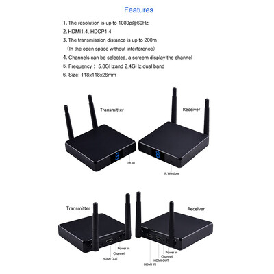 

Measy FHD686 24G5G Wirelessly HDMI Audio Video Transmitter&Receiver for CameraLaptopComputer Transmit Audio Video to Proj