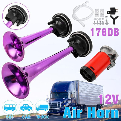 

DC12V 178DB Super Loud Dual Trumpet Air Horn Compressor Kit Car Truck Boat Train
