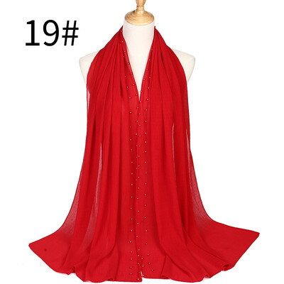

Monochrome pleated pearl chiffon ethnic womens headscarf new Muslim solid color hijab manufacturer MSL021