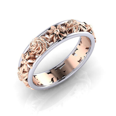 

Exquisite Woman 925 Sterling Silver Floral Ring Solid 14K Rose Gold Fashion Flower Jewelry