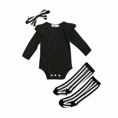 

Infant Baby Girl Toddler Cotton Romper Stripe Socks Leggings Headband Outfit Set