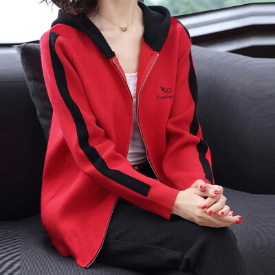 

Tailored Fashion Women Cardigan Letter Printing Hooded Long Sleeve Blouse Sport Coat