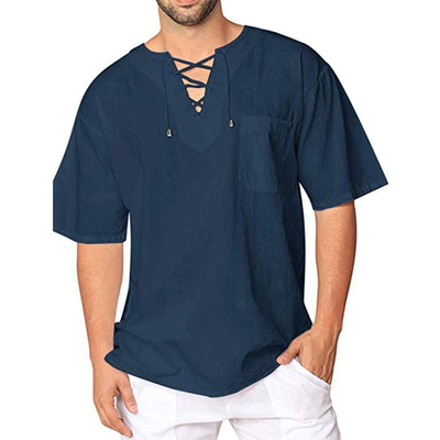 

Mens Half Sleeve Linen Shirt Loose Summer Casual V-Neck Shirts Tops M-2XL Tee