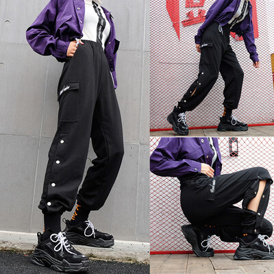 

Tailored Women Retro Solid Gothic Punkt Casual Loose Elastic Trousers Pockets Full Pants