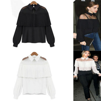 

Fashion Womens Summer Long Sleeve Lace Casual Blouse Loose Cotton Tops T Shirt