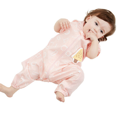 

WELLBER baby sleeping bag seven-point sleeve side breathable mesh split leg kick-proof powder geometry 85cm