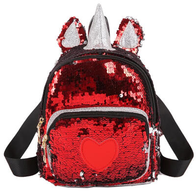 

Ear Horn Decor Travel Backpacks Cute Kids Sequins Knapsack Heart Rucksack