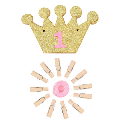 

Toponeto Photo Crown 12Months Themed Baby First Birthday Party Supplies Decorations Kit