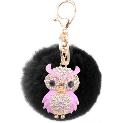 

Car Keychain Handmade Cute Creative Plush Owl Rex Rabbit Hairball Crystal Rhinestone Jewelry Bag Pendant