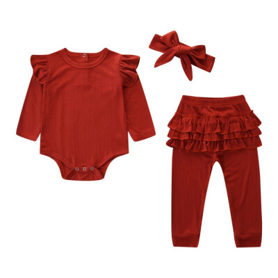 

Autumn Baby Girl Long Sleeve Solid Romper Tops Skirt Trousers Headband Outfits Clothes