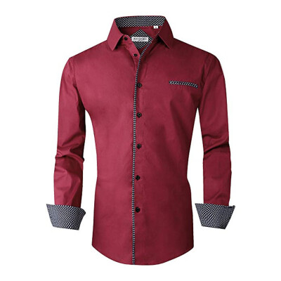 

Toponeto Men Ethnic Style Solid Color Slim Long Sleeve Shirt Dress Blouse Tops