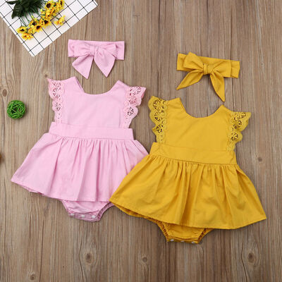 

Newborn Kid Baby Girls Lace Clothes Dress Romper Jumpsuit Headband Outfit Set