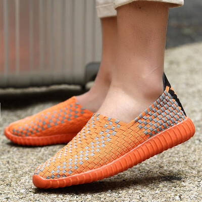 

Spring couple woven shoes female Korean version of the trend of soft bottom handmade shoes mens breathable lazy casual sports shoes