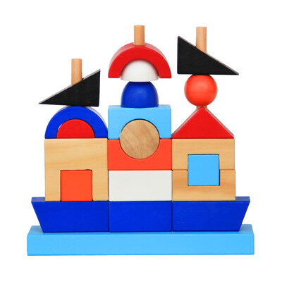 

Cute Colorful Infant Wood Blocks Toys Geometric Shape Ship Stacking Building Blocks Toddlers Kindergarten Toy