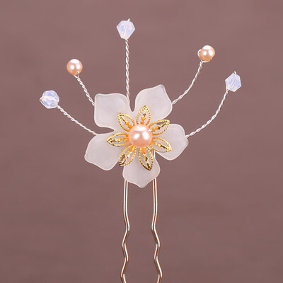

Bride Jewelry Pearl Flower Hair Clip Set Hairpin Earrings Bridal Wedding Headdress