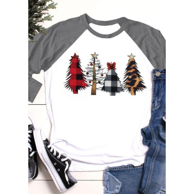 

Gobestart Women Casual Merry Christmas Stitching Alphabet Print Long Sleeve Top T-Shirt