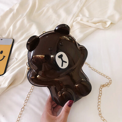 

2019 new cartoon cute little bear girl casual shoulder Messenger bag hard shell fashion wild chain cosmetic bag