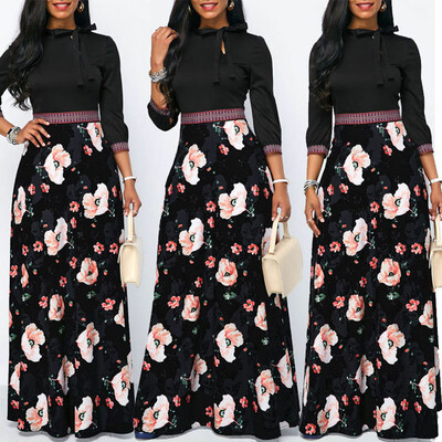 

Women Long Sleeve Floral Boho Long Maxi Dress Ladies Casual Dress Size  M L XL