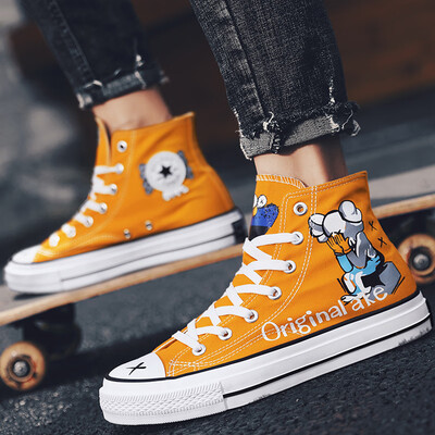 

Autumn high canvas shoes mens flat shoes deodorant breathable student society wild personality graffiti tide shoes mens shoes