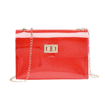 

Women Transparent Jelly Shoulder Bag PVC Clear Messenger Bags Small Sqaure Crossbody Bags Chain Handbag Clutch T10