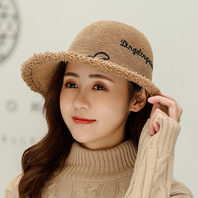 

New autumn&winter all-in-the-ground womens fishermans hat&corduroy edge-line foldable knitted Korean-style pot cap