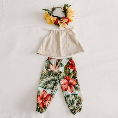 

USA Summer Toddler Baby Girl Floral Vest Tops Long Pants 2pcs Outfits Clothes